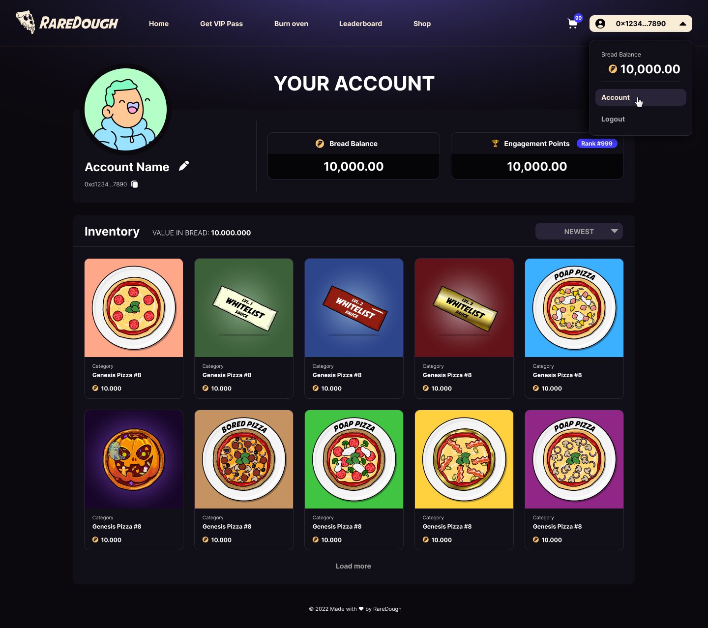 RareDough Account Page